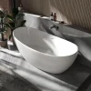 Baignoire îlot Fonte minérale ovale 180x85x64cm + bonde et trop plein - Blanc brillant - HAWAII STONE