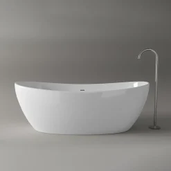 Baignoire îlot Fonte minérale ovale 180x85x64cm + bonde et trop plein - Blanc brillant - HAWAII STONE
