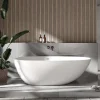 Baignoire îlot fonte minérale ovale autoportante Moderne avec bonde - 170x86x54cm - VELA Blanc mat