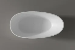 Baignoire îlot fonte minérale ovale autoportante Moderne avec bonde - 170x86x54cm - VELA Blanc mat