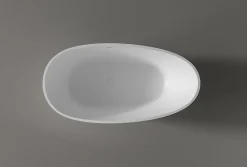 Baignoire îlot fonte minérale ovale autoportante Moderne avec bonde - 150x75x54cm - VELA Blanc mat