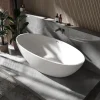 Baignoire îlot fonte minérale Ovale Moderne pour Salle de Bain avec Bonde et trop plein - 180x85x52cm - RIO STONE - Blanc Mat