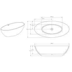 Baignoire îlot fonte minérale Ovale Moderne pour Salle de Bain avec Bonde et trop plein - 180x85x52cm - RIO STONE - Blanc Mat