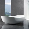 Baignoire îlot fonte minérale, Solide Surface, WAVE blanc, 180x110cm, Blanc haute brillance
