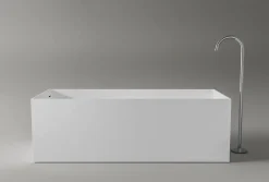 Baignoire îlot Fonte minérale rectangulaire 170x72x55cm + bonde pop-up et trop plein - Blanc mat - LUNA