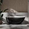 Baignoire îlot fonte minérale ovale autoportante Moderne avec bonde - 150x75x54cm - VELA Noir (brillant)