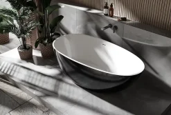 Baignoire îlot fonte minérale ovale autoportante Moderne avec bonde - 150x75x54cm - VELA Noir (brillant)