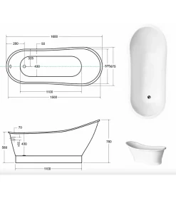 Baignoire îlot GLORIA GLAM SILVER - 160 x 68 cm