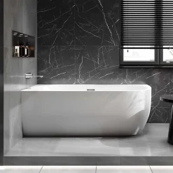 Baignoire îlot LENA CORNER acrylique blanc brillant - montage gauche -170x75cm - Garantie 5 ans - Avec mitigeur 8028, Sans siphon