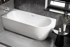 Baignoire îlot LENA CORNER acrylique blanc brillant - montage gauche -170x75cm - Garantie 5 ans - Avec mitigeur 1521, Avec siphon