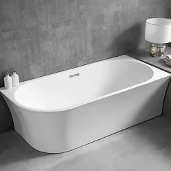 Baignoire îlot NOVA CORNER acrylique, 170x78cm, Garantie 5 ans, montage droite, Avec robinet mitigeur 1521, Avec siphon, Blanc mat