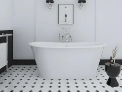 Baignoire îlot ovale - style retro - 180 L - 150 x 74 x 63 cm - Blanche - Acrylique - PELMATO