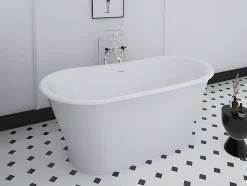 Baignoire îlot ovale - style retro - 180 L - 150 x 74 x 63 cm - Blanche - Acrylique - PELMATO