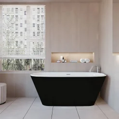 Baignoire îlot ovale bicolore - 260L - 160x73x60 cm - intérieur blanc - extérieur noir mat - Design moderne en acrylique