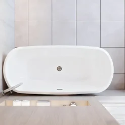 Baignoire îlot ovale bicolore - 260L - 160x73x60 cm - intérieur blanc - extérieur noir mat - Design moderne en acrylique