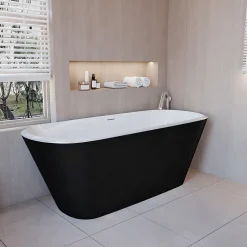 Baignoire îlot ovale bicolore - 280L - 170x78x60 cm - intérieur blanc + extérieur noir mat - Design moderne en acrylique