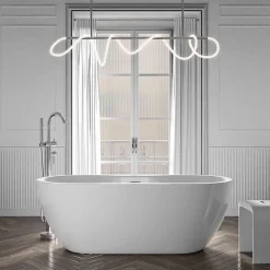 Baignoire îlot ovale moderne salle de bain Acrylique - Garantie 5 ans - Blanc brillant - 165.5x74.5x58cm - ROMA PLUS 2.0
