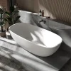 Baignoire îlot ovale moderne 180x87x54cm Blanc mat fonte minérale, isolation thermique - OCEAN STONE - Sans Robinet ni siphon