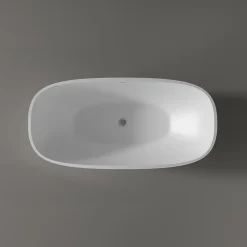 Baignoire îlot ovale moderne 180x87x54cm Blanc mat fonte minérale, isolation thermique - OCEAN STONE - Sans Robinet ni siphon