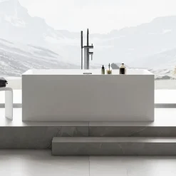 Baignoire îlot rectangulaire VERONA acrylique blanc - 170x80x60cm - Garantie 5 ans - Avec robinet mitigeur 1521, Sans siphon