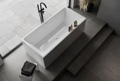 Baignoire îlot rectangulaire VERONA acrylique blanc - 170x80x60cm - Garantie 5 ans - Avec robinet mitigeur 1521, Sans siphon