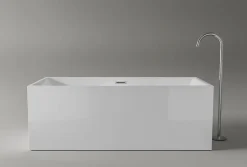 Baignoire îlot rectangulaire VERONA acrylique blanc - 170x80x60cm - Garantie 5 ans - Avec robinet mitigeur 1521, Sans siphon