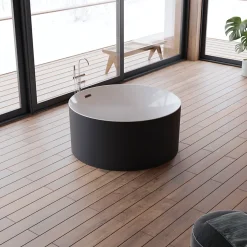 Baignoire îlot ronde Loom 2.0,noir mat, 130x130 cm, by Spalina