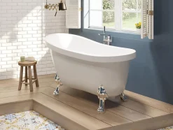 Baignoire îlot rétro avec pieds de lion argentés - 200 L - 145 x 74 x 77 cm - Blanche - NISOS II