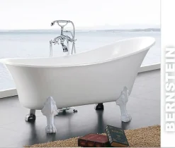 Baignoire îlot sabot design sur pieds 176x71x77cm PARIS blanc, Pieds Doré + robinet mitigeur 1414 or
