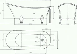 Baignoire îlot sabot design sur pieds 176x71x77cm PARIS blanc, Pieds Doré + robinet mitigeur 1414 or