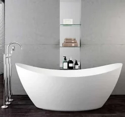 Baignoire îlot SIENA acrylique blanc mat - 173x73x75cm - Garantie 5 ans - Avec robinet mitigeur 1521, Avec siphon