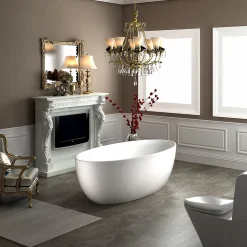 Baignoire îlot TERRA acrylique blanc mat - 186x88x60cm - Garantie 5 ans - Sans robinet, Avec siphon
