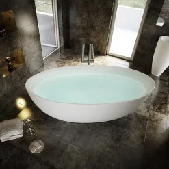 Baignoire îlot TERRA acrylique blanc mat - 186x88x60cm - Garantie 5 ans - Sans robinet, Avec siphon