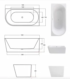 Baignoire îlot ZOYA GLAM GRAPHITE angle droit - 150 x 75 cm