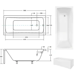 Baignoire MIRANO II avec tablier 140/70 - 160 x 70 cm