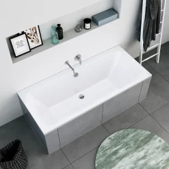 Baignoire murale acrylique rectangulaire à encastrer salle de bain, 2 dossiers, 170x75x47cm Sans pieds, Blanc, DURAPECOS