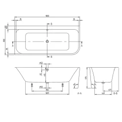 Baignoire murale Villeroy & Boch Architectura pour installation en angle à gauche, 1800 x 800 mm, Blanc