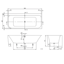 Baignoire murale Villeroy & Boch Architectura pour installation en angle à droite, 1800 x 800 mm, Blanc