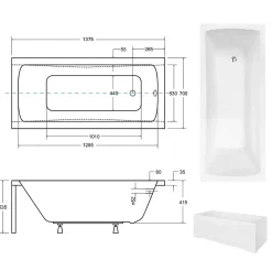 Baignoire rectangulaire + tablier blanc + repose tête - OPTIMA - 140 x 70 cm