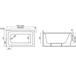 Baignoire rectangulaire 100 x 70 CAPRI acrylique blanc + avec Tablier + Pieds + Vidage à chromé