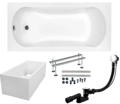 Baignoire rectangulaire 140 x 70 ARIA acrylique blanc + Support stabilisateur en polystyrène + Pieds + Vidage à chromé