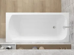 Baignoire rectangulaire 150 x 75 CLASSIC acrylique blanc + Support stabilisateur en polystyrène + Pieds + Vidage à chromé