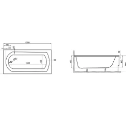 Baignoire rectangulaire 150 x 75 CLASSIC acrylique blanc + Support stabilisateur en polystyrène + Pieds + Vidage à chromé