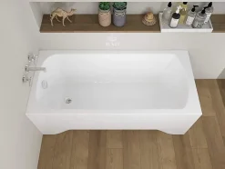 Baignoire rectangulaire 140 x 70 CLASSIC acrylique blanc + avec Tablier + Pieds + Vidage à chromé