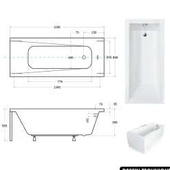 Baignoire rectangulaire - avec Tablier Blanc et Repose Tête OFFERT - MODERN - 120 x 70 cm