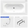 Baignoire rectangulaire - 160 x 75 cm - sans Habillage - avec Pieds - Vidage Chrome - VITAE SLIM