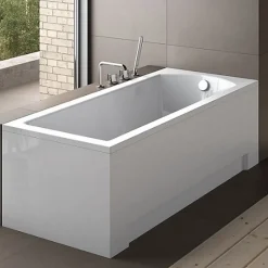 Baignoire rectangulaire 160 x 70 MODERN acrylique blanc + Habillage en polystyrène + Pieds + Vidage à chromé