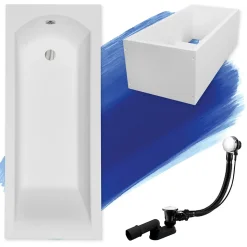 Baignoire rectangulaire 170 x 70 SHEA acrylique blanc + Support stabilisateur en polystyrène + Pieds + Vidage à chromé
