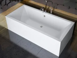 Baignoire rectangulaire 180 x 80 QUADRO acrylique blanc + avec Tablier + Pieds + Vidage à chromé