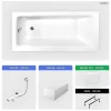 Baignoire rectangulaire - 160 x 75 cm - avec Tablier Blanc - Pieds - Poignées - Repose-tête - Vidage Chrome - TALIA PREMIUM
